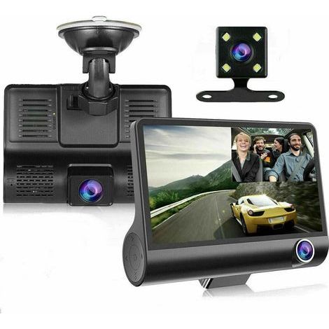 Caméra embarquée avec écran tactile de 4 pouces, résolution 1080p, double objectif (caméra avant/arrière) et enregistreur DVR intégré. (1/4)