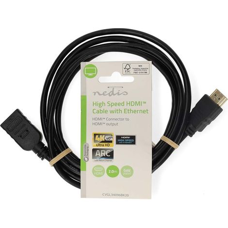 Nedis High Speed HDMI ™ Kabel mit Ethernet / HDMI™ Stecker / HDMI™ Ausgang / 4K@60Hz / ARC / 10.2 Gbps / 2.00 m / Rund / PVC / Schwarz / Label