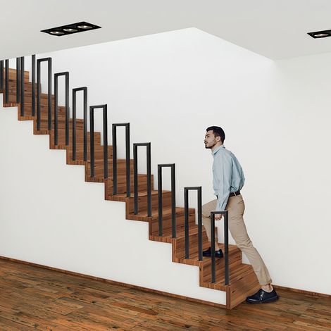 Randaco 65 cm Noir Rampe d'escalier en fer en forme de U, rampe d'escalier, rampe d'escalier en fer pour l'intérieur et l'extérieur, universelle