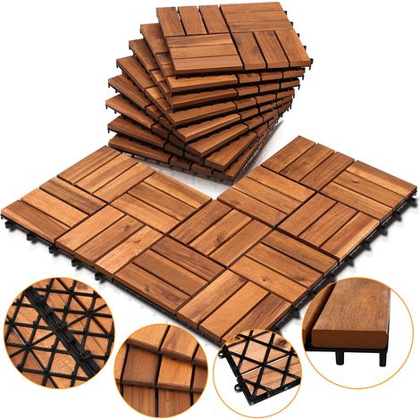 TolleTour Baldosa de madera de acacia 30 x 30 cm Losas para terraza Sistema de clic Exterior Baldosas clic Balcón Baldosas para terraza Madera, resistente a la intemperie Antideslizante 99x