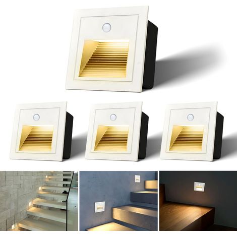 Spot Encastrable Carré LED 4x3W avec Détecteur de Mouvement, IP44 Étanche, Blanc Chaud (3000K), Éclairage Automatique pour Escalier/Couloir/Extérieur, Aluminium, 230V (1/5)