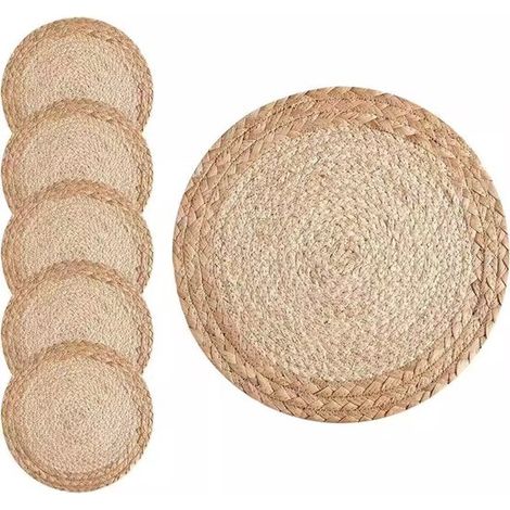 Sets de table tissés de style champêtre, fabriqués à partir de coton naturel, de lin et de paille d'eau, sets de table rustiques faits à la main pour la cuisine, la salle à manger et (1/5)