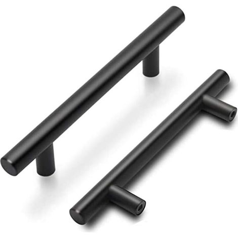 Lot de 5 goldenwarm Poignées Meuble Noires Poignées de Porte Cuisine Noires Poignées de Meuble Cuisine Noires avec Finition Mate en Acier Inoxydable Entraxe 96mm (1/4)
