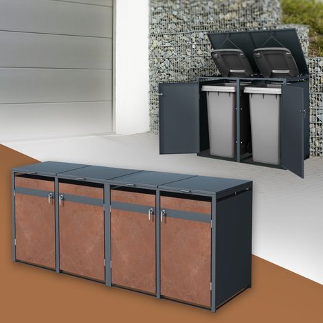 ML-Design Cobertizo de Exterior para 4 Cubos de Basura de 240L 264x80x116,3cm Antracita con Acabado Óxido Mueble Cubrecontenedor de Acero Resistente con Tapa y 2 Puertas Abatibles con Cerradura (1/5)