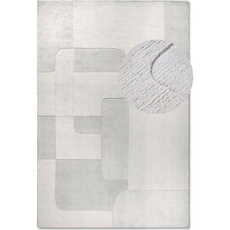 Tapis salon 80x150cm Crème Laine Géométrique