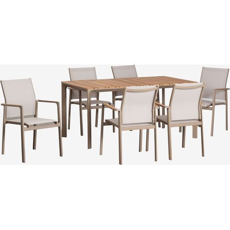 SKLUM Set aus rechteckigem Katiana-Tisch aus Aluminium und Teakholz (160 x 90 cm) und 6 Aluminium-Gartenstühlen Elvira Moka Braun (1/5)
