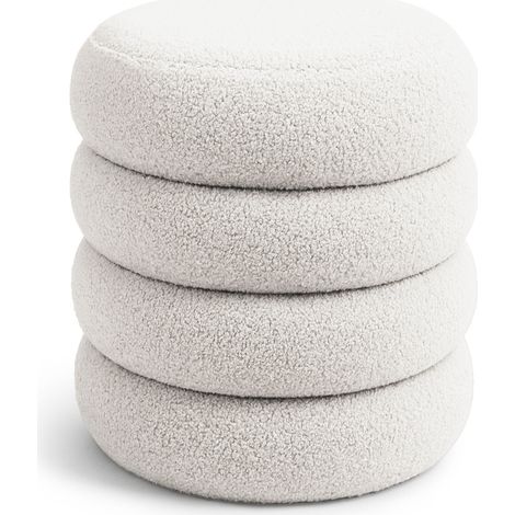Pouf contenitore cilindrico in tessuto teddy 42 cm SNUGGO Bianco Nebbia (1/5)