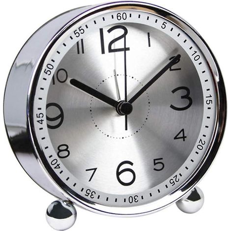 Réveil silencieux en métal de 10 cm avec son rétro, réveil de voyage électromécanique à piles, couleur argent (1/5)