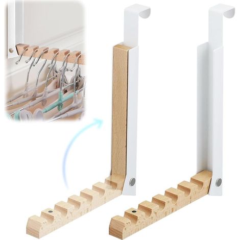 2 ganci pieghevoli per porta, appendiabiti, appendiabiti pieghevoli per porta, appendiabiti senza foratura con 6 fessure per appendere, in metallo e legno - Bianco (1/5)