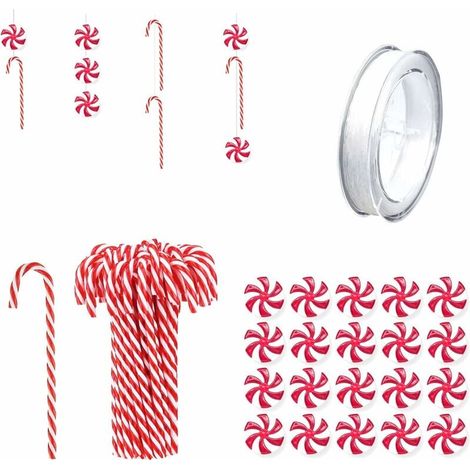 Candy Cane - Decoration De Noel En Plastique - Pour Arbre De Noel Fenetre Mur Guirlande Cheminee Porte - Lot De 12 (1/5)