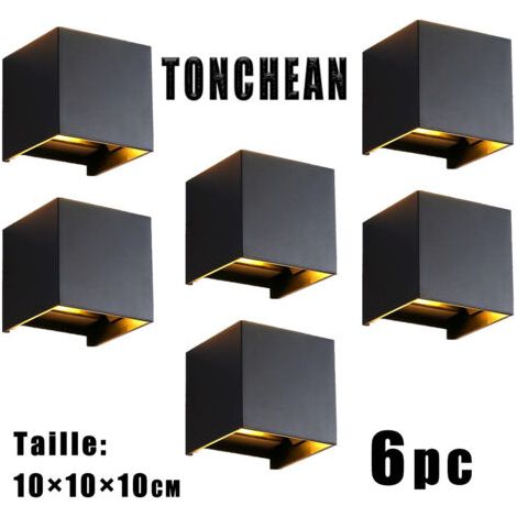 royaluxe -Lot de 6 appliques murales carrées 12W LED – 600 lumens – 3000K blanc chaud – Étanche IP65 pour balcons et espaces intérieurs (1/5)