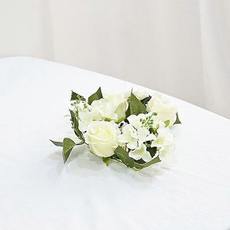 Couronne de fleurs artificielles en soie (1 pièce/20 cm) pour chandelier, guirlande de roses artificiellesblanc (1/5)