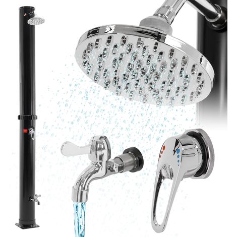 ML-Design Solardusche 35L 217 cm rund mit Fußdusche und Regenduschkopf, Schwarz, warmes Wasser bis 60°C ohne Strom, mit Gartenschlauch-Anschluss, Solar Gartendusche Außendusche Pooldusche Regendusche