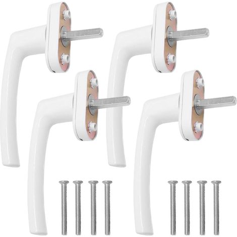 Lot de 4 poignées de fenêtre blanches en aluminium sans cylindre de serrure, serrure de fenêtre et poignée de porte de balcon, longueur de broche 35 mm, poignées de porte pour fenêtres, portes de (1/4)