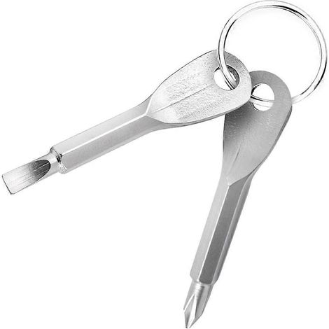 Mini outil de poche multifonctionnel, portable pour les situations d'urgence en extérieur avec anneau porte-clés, 2 tournevis de poche (argent). (1/5)
