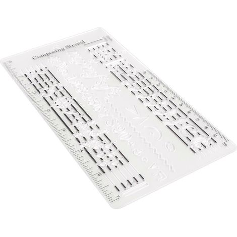 Komponisten-Vorlage, Notenblatt, Zeichenlineal, Doppelskalen-Kurvenlineal, PP-transparenter Siebdruck (1/4)