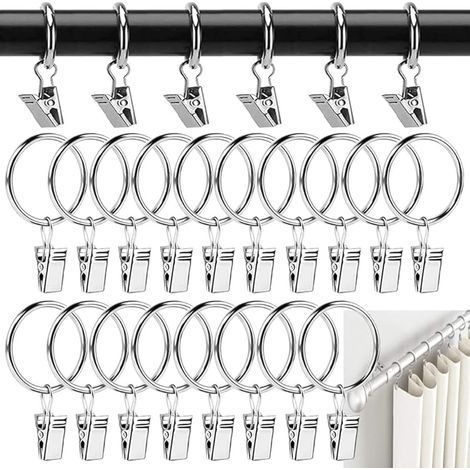 40-teiliges Set Metall-Vorhangringe, Vorhangclips, Duschvorhangringe, 38 mm silberne Vorhangclips für Gardinenstangen und Duschvorhangaufhängungen (1/5)