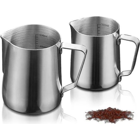Lot de 2 pichets à lait en acier inoxydable de haute qualité, parfaits pour les cappuccinos. (1/5)