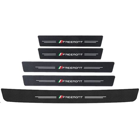 (5 pièces) Protection de seuil de porte avant et arrière pour Fiat Freemont,logo en fibre de carbone,protection de pédale de coffre et de pare-chocs,autocollant (1/3)