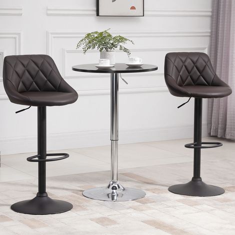 Ensemble de 2 tabourets de bar réglables - 46x48x83-104 cm - modernes repose-pieds - base métallique et siège faux cuir - marron et noir