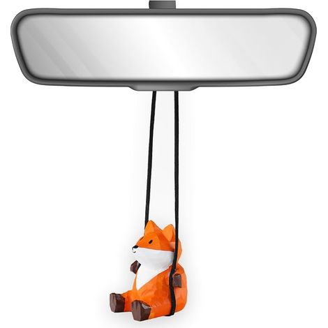 Décoration de voiture en bois en forme de renard - sculpté et peint à la main - Accessoires suspendre - Cadeaux (1/5)