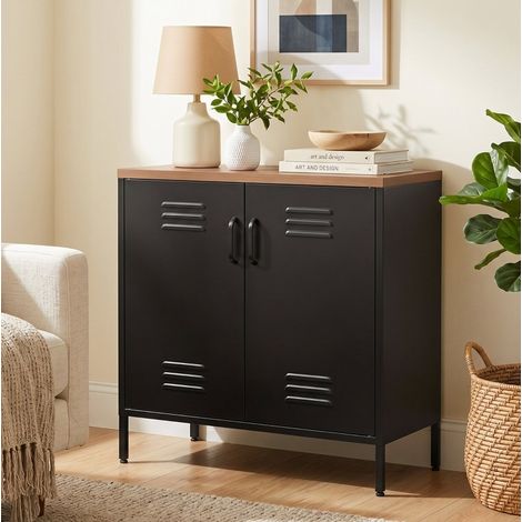 Aparador de metal 80 x 40 x 80 cm, 2 puertas, estante регулируable, negro OKMYHOME (1/5)