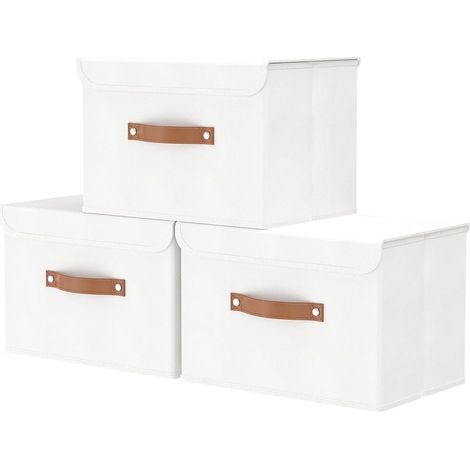 3 Set Paniers Rangement, Boîte avec couvercle, 45x30x30cm, Blanc (1/5)