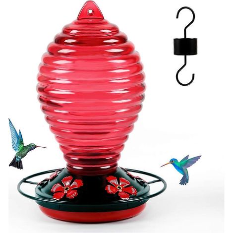 Mangeoire à colibris en verre, mangeoire rouge à suspendre pour l'extérieur, 820 ml (29 oz), jolie bouteille en forme de spirale (1/5)