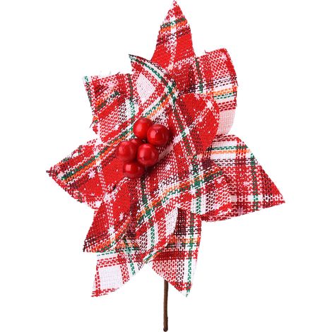 Karierte Weihnachtsstern-Weihnachtsbaumkugeln, künstliche Weihnachtsblumen, Weihnachtsstern-Girlande, Hochzeits- und Weihnachtsdekoration, gestreift, rot (1/5)