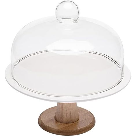 Cloche à fromage et gâteau avec plateau en bois et verre, couvercle alimentaire pour présentation et conservation (1/5)