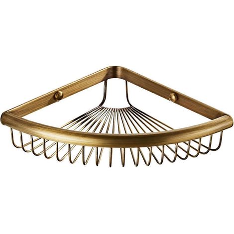 Étagère d'angle de salle de bain en laiton bronze antique, porte-shampoing mural, accessoires de salle de bain avec motifs gravés (1/5)