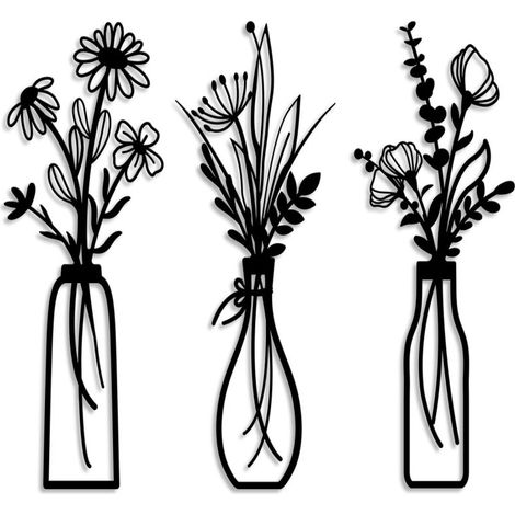 Juego de 3 piezas de flores de metal Pigort, decoración de pared negra rústica y minimalista, ideal para sala de estar, baño, dormitorio, comedor o como regalo de inauguración de casa. (1/5)