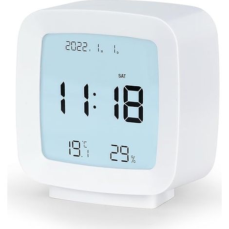 Despertador portátil con indicador de temperatura y fecha, despertador de viaje para la cama, blanco. (1/5)