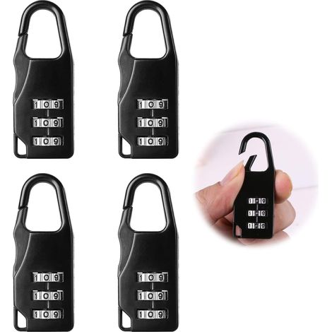 Cadenas à Combinaison Serrures de Sécurité Noire à 3 Chiffres Serrure à Bagages Code de Sac Lock en Alliage De Zinc Cadenas à Code pour Bagage de Valise Vélo pour Sacs Boîte à Outils 4 pièces