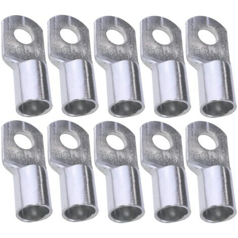 Lot de 10 cosses électriques à œillet tubulaire – Ø8mm – Non isolées – Alliage de cuivre – Pour conducteurs jusqu'à 50mm² – Serrage rapide