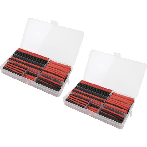Assortiment de 300 gaines thermorétractables en polyoléfine pour câbles électriques, noir et rouge. (1/5)