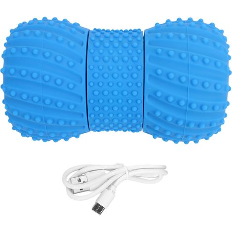 Balle de massage vibrante en forme de cacahuète avec haut-parleur intégré 2 en 1 et 4 modes de massage, rouleau de yoga pour la récupération musculaire, bleue. (1/5)