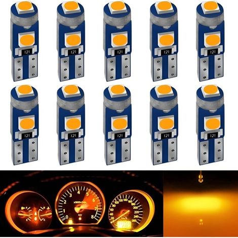 10 Pieces T5 W3W Ampoule à 2721 27 37 286 PC74 LED,12V,20LM,0.7W,Puces 3SMD 3030,pour éclairage intérieur de Voiture Tableau de Bord Remplacement de Lampe d'instrument Automatique(Jaune) (1/5)