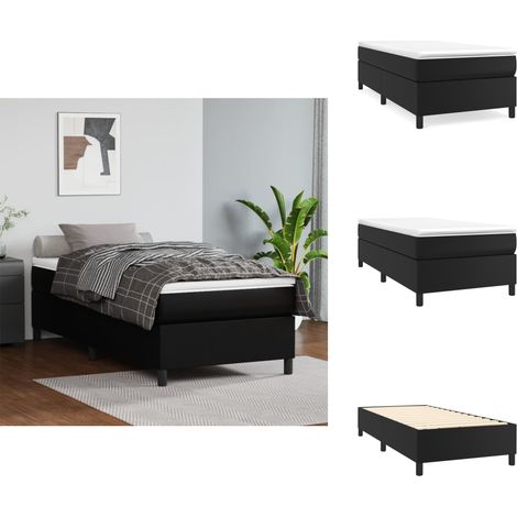 Bettgestell Schwarz 90x200 cm Kunstleder - Schlafzimmermöbel - Bettgestell - Doppelbett - Kunstlederbett - Schwarzes Bett (1/5)