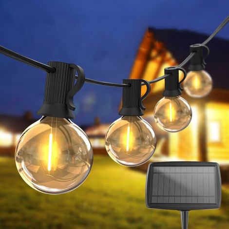 5M Guirlande Lumineuse Guinguette Solaire,G40 Guirlande Guinguette Intérieure/Extérieure avec Télécommande, Etanche Lampes Solaires avec LED 10 Ampoules Blanc Chaud pour Jardin Fête Mariage [Classe én (1/5)