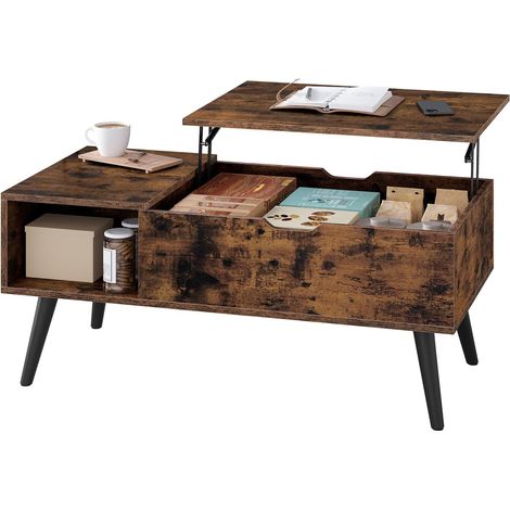 WOLTU Mesa de Centro Mesa Elevadora Elevable para Salón Sofá Gabinete Revistero 100x50x(43-57) cm, Marrón Rústico