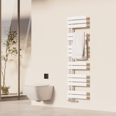 Heilmetz – Sèche-serviette eau chaude 140 x 40 cm – 570W pour 6 m² – Tube plat en acier inoxydable – Chauffage rapide en 30 minutes