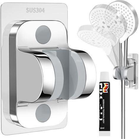Support Pomme Douche Réglable - Support de Douche, Support Mural Douche, Support Tête Douche, Acier Inoxydable, sans Perceuse, Pose de Colle Fixe, Imperméable (1/5)