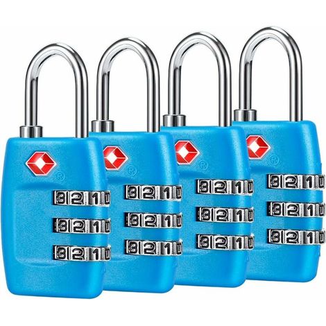 Cadenas à bagages (lot de 4) - Cadenas à combinaison à 3 chiffres - Cadenas homologué TSA pour valises et bagages (bleu) (1/5)