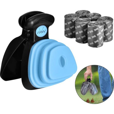 Paletta per escrementi di cane con 6 sacchetti per rifiuti, paletta per escrementi di cane di piccola taglia con sacchetti, per esterni, adatta all'uso in giardino (blu). (1/5)