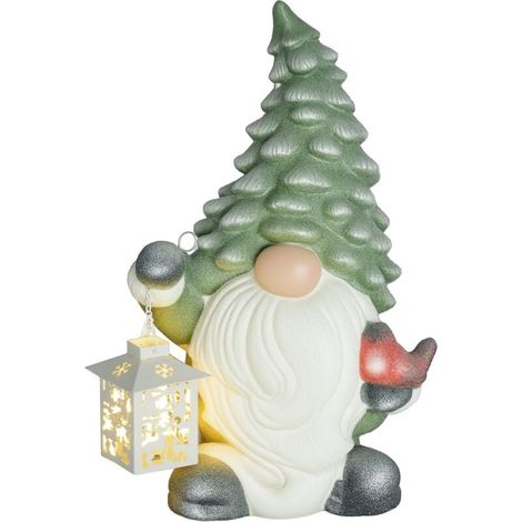 Weihnachtswichtel mit Laterne, LED, batteriebetrieben, wetterfest, 28 x 21 x 42 cm (1/4)