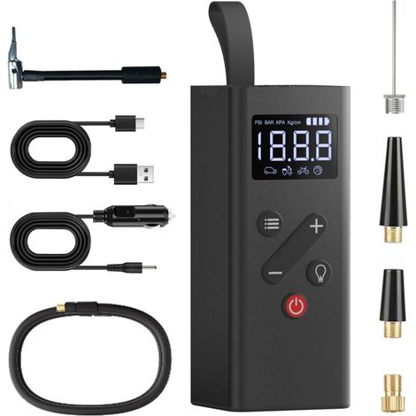 Tragbarer Luftkompressor (150 psi, 5000 mAh), Autoreifenfüller, elektrische Luftpumpe mit Digitalanzeige, LED-Licht und 12-V-Kabel