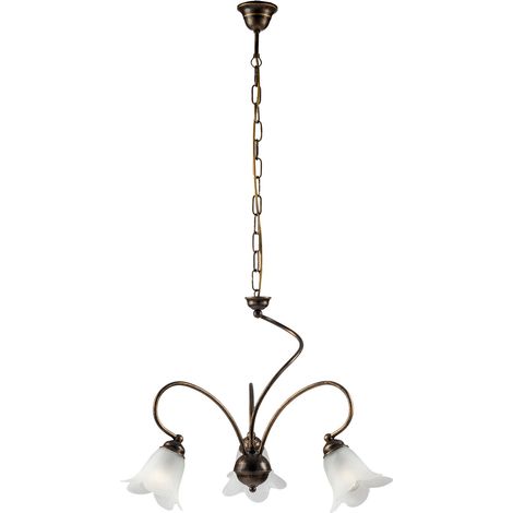 Lampadario 3 Luci Alice Ferro Battuto Marrone E Oro Vetro Bianco (1/3)