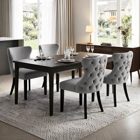 Wahson Dining Chairs 4Pcs in Velvet Upholstered Leisure Chairs with Wood Legs for Kitchen Living Room Restaurant, Gray (1/5)