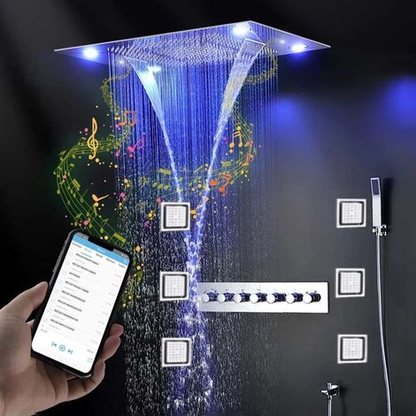 Ciel de pluie hydrommassant connecté thermostatique led chrome, Paris (1/5)